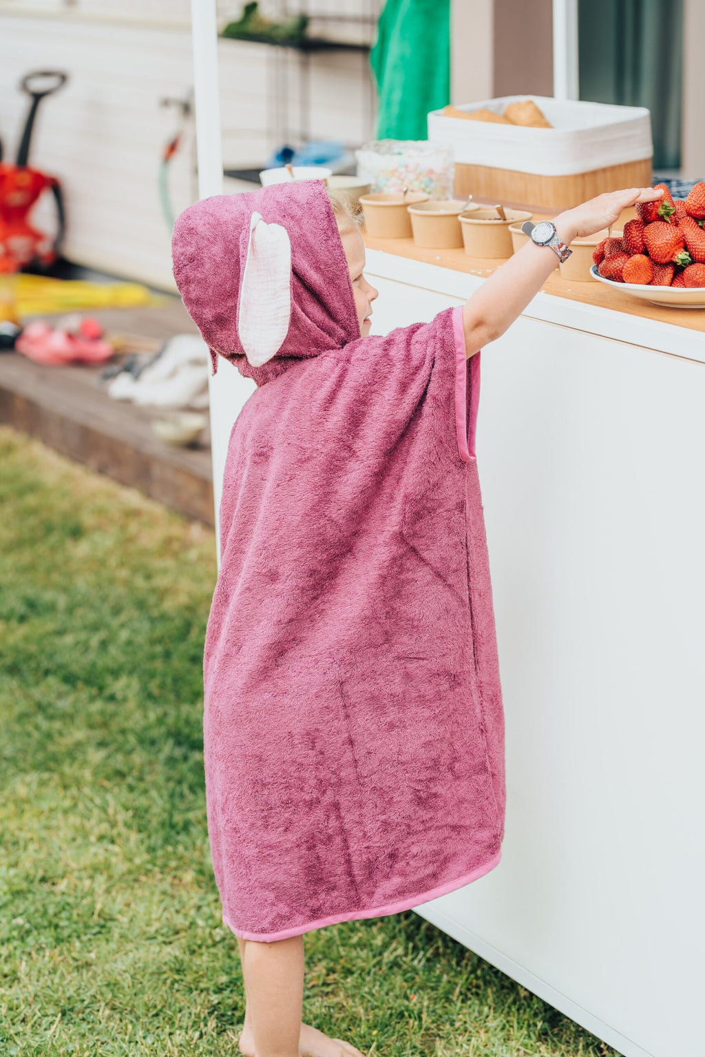 Korte mouwen Poncho Konijn voor kinderen (maat 122-150)