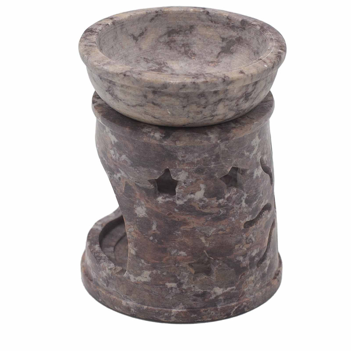 Kleine speksteen Oliebrander 8cm – zon en sterren