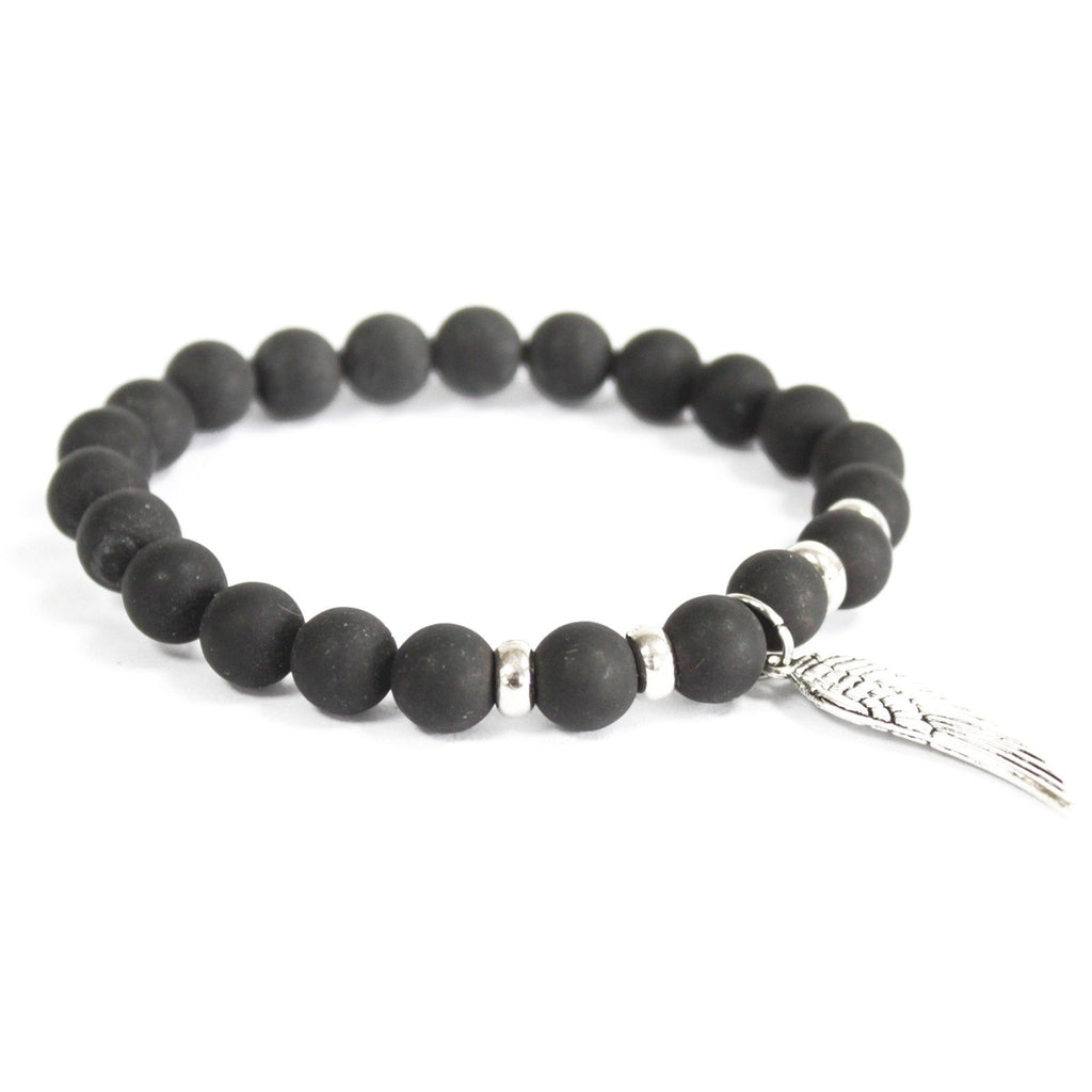 Armband met engelenvleugel en zwarte agaat