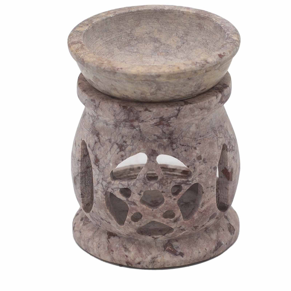 Kleine speksteen Oliebrander 8cm – drie manen en pentagram
