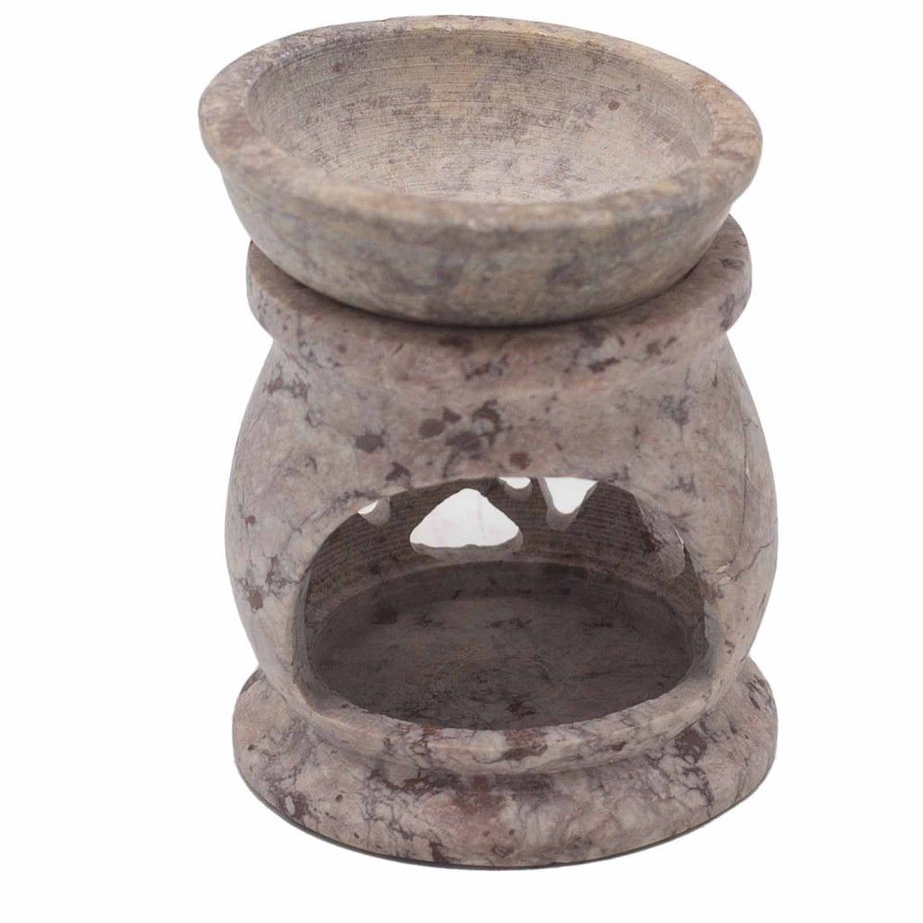 Kleine speksteen Oliebrander 8cm – drie manen en pentagram