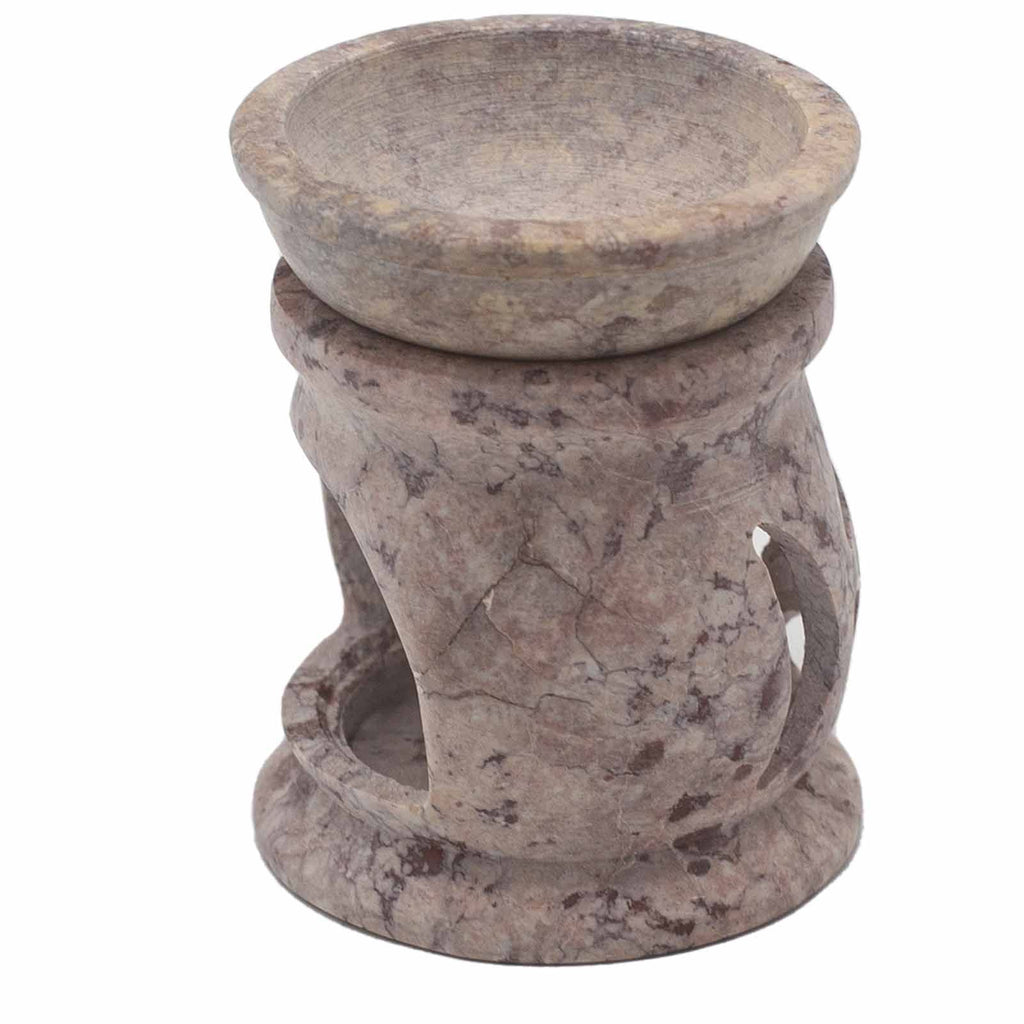 Kleine speksteen Oliebrander 8cm – drie manen en pentagram