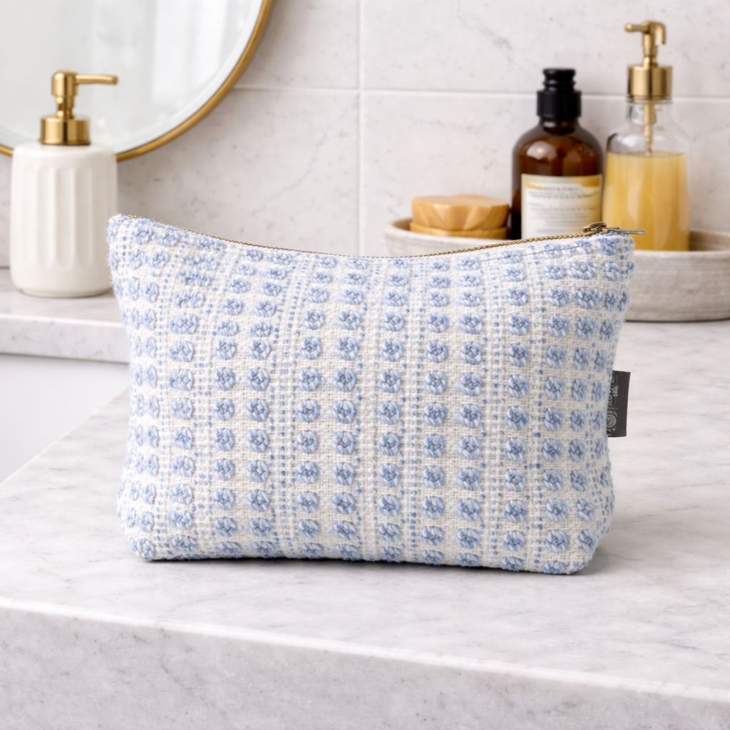 Nomad Sari Indian Jacquard Toilettas - Indigo Echo