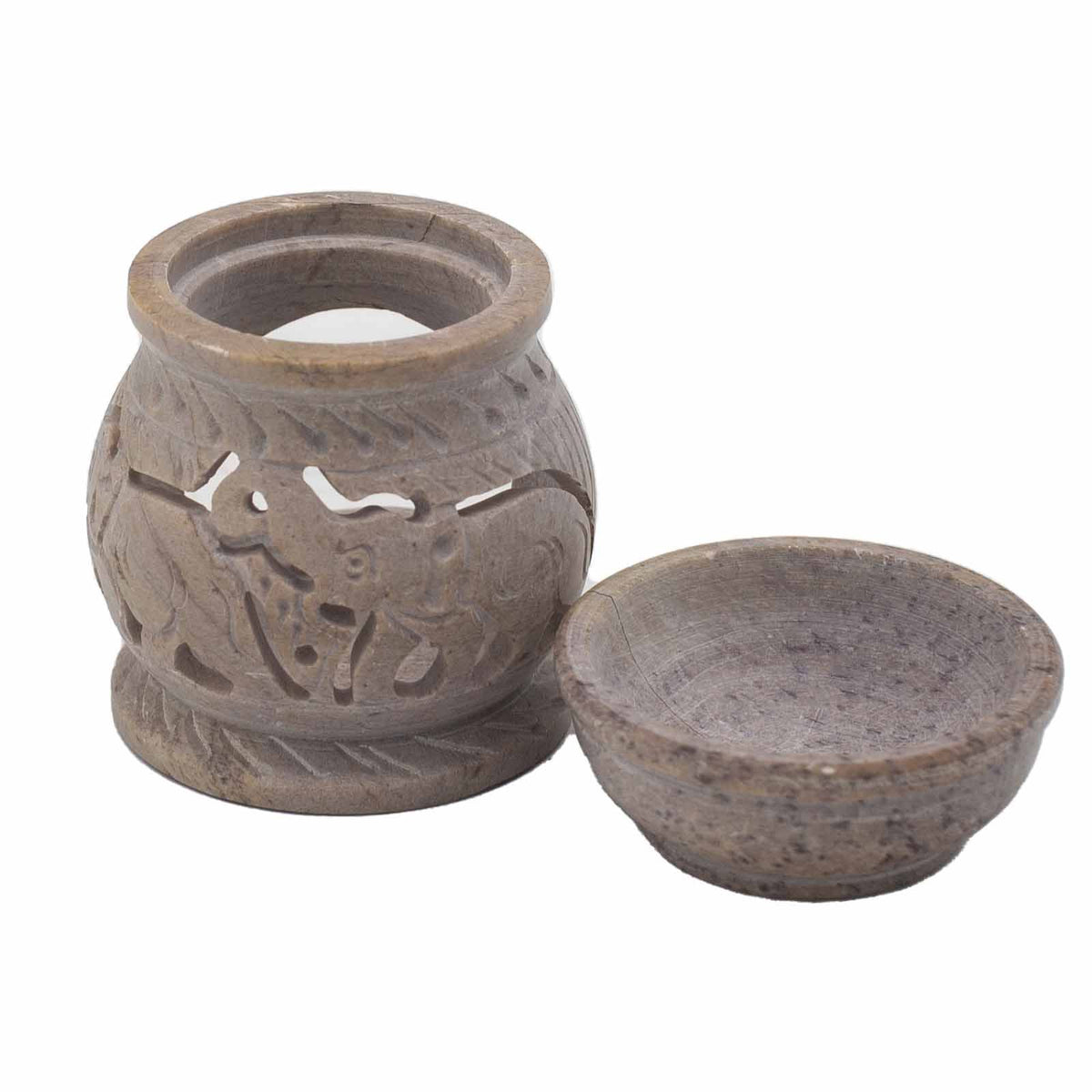 Kleine speksteen Oliebrander 8cm – olifant