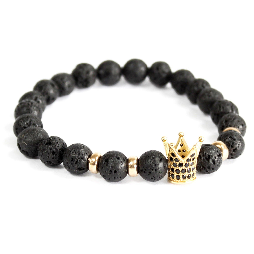 Goudkleurige armband Crown met lavasteen