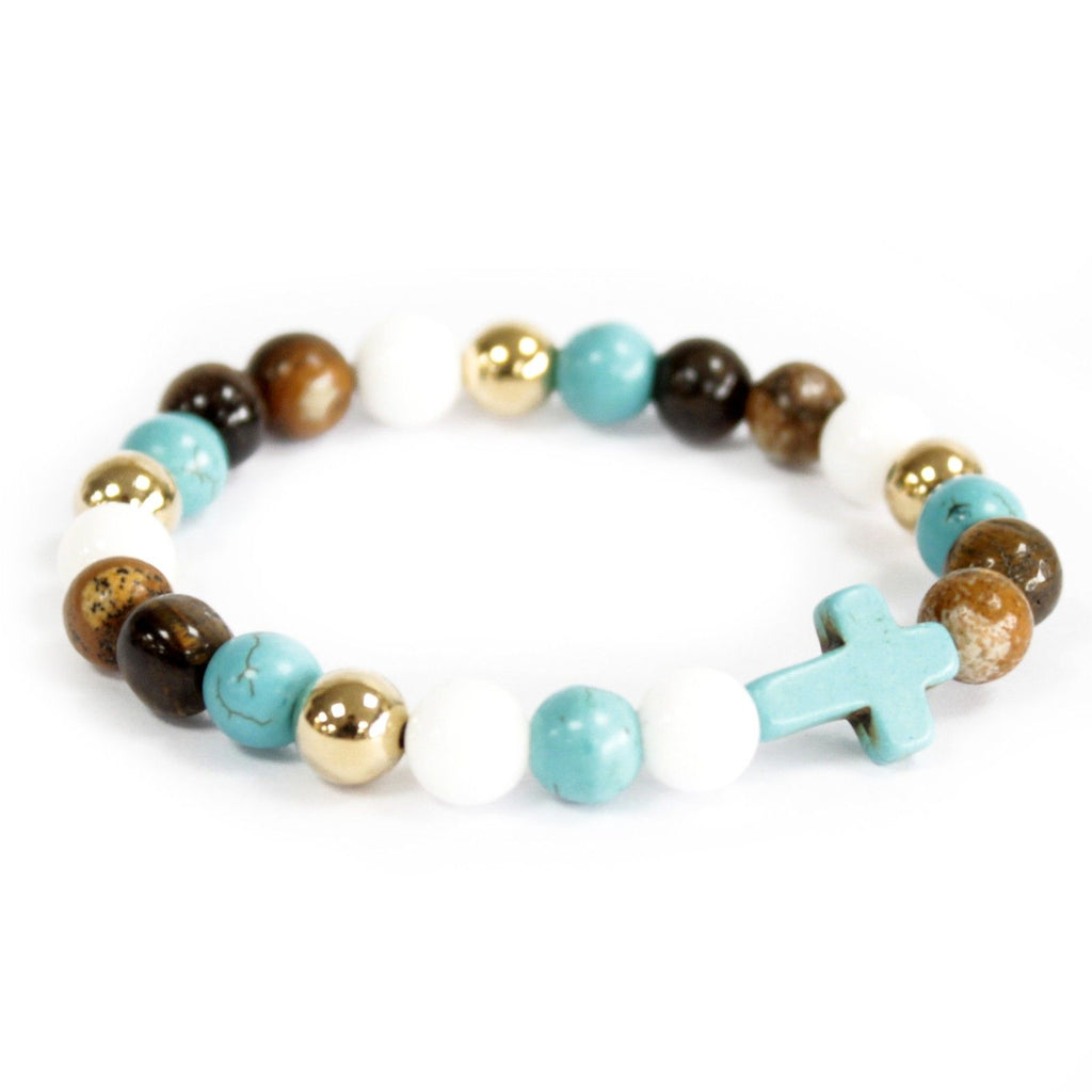 Armband met turquoise kruis en kralen