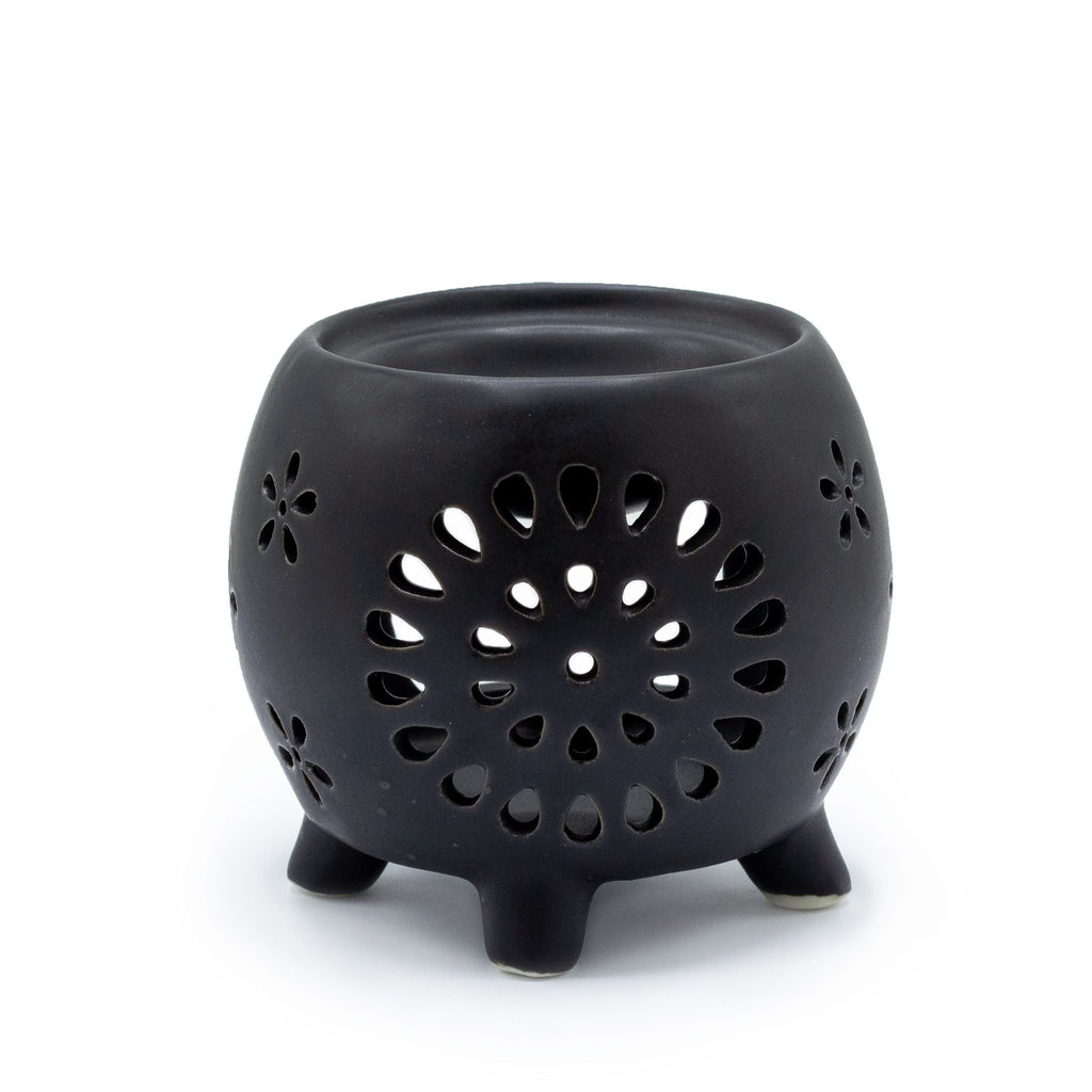 Squat Pot Oliebrander bloemenpatroon – Matt zwart