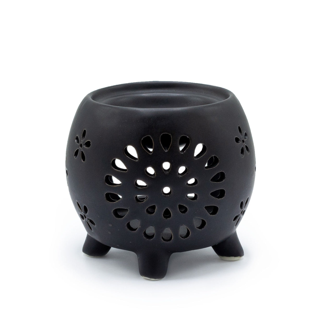 Squat Pot Oliebrander bloemenpatroon – Matt zwart