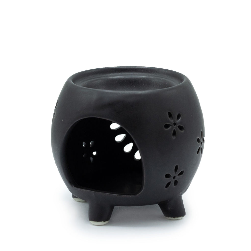 Squat Pot Oliebrander bloemenpatroon – Matt zwart