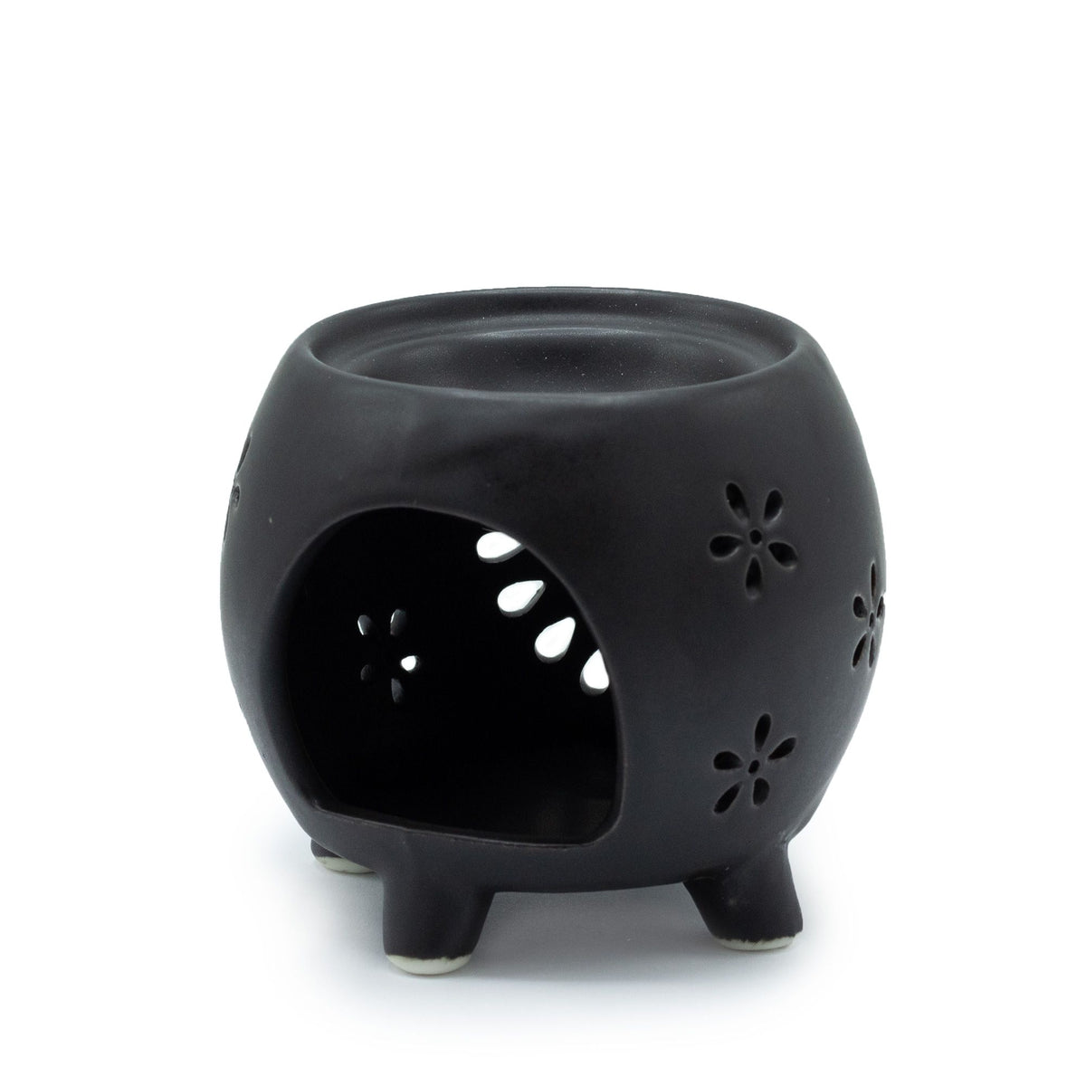 Squat Pot Oliebrander bloemenpatroon – Matt zwart