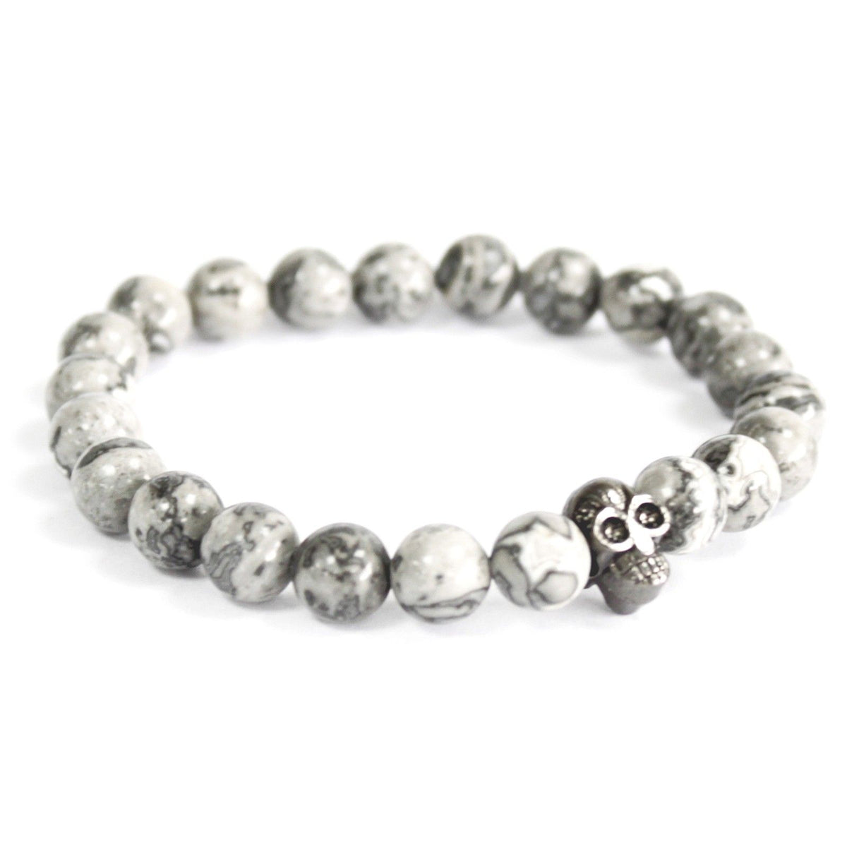 Tinlook armband met schedel en grijze agaat