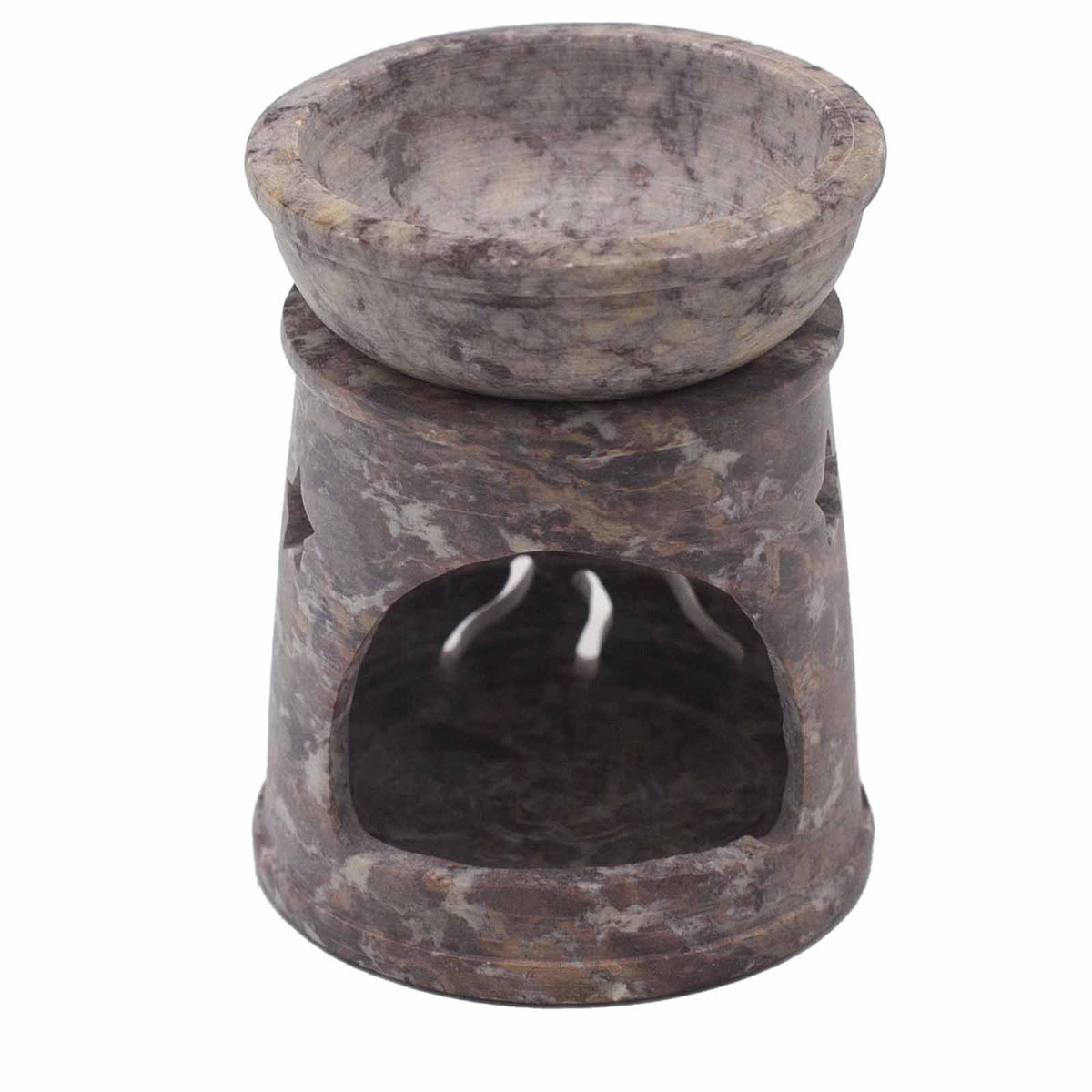 Kleine speksteen Oliebrander 8cm – zon en sterren