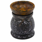 speksteen Oliebrander 10cm – mandalabloem – zwart & Yellow