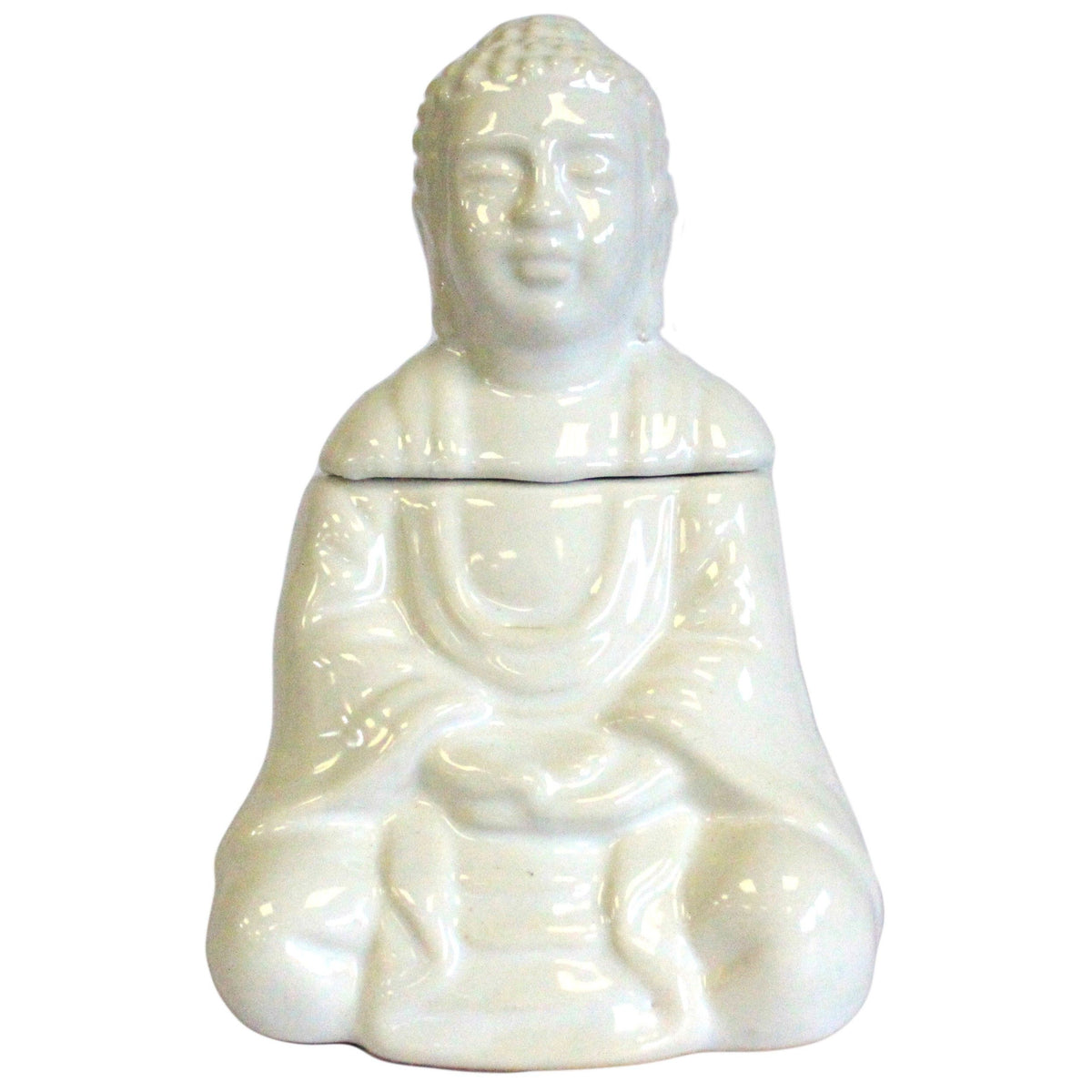 Zittende Boeddha Oliebrander – wit