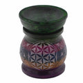 speksteen Oliebrander 10cm – Flower of Life – Five Colours