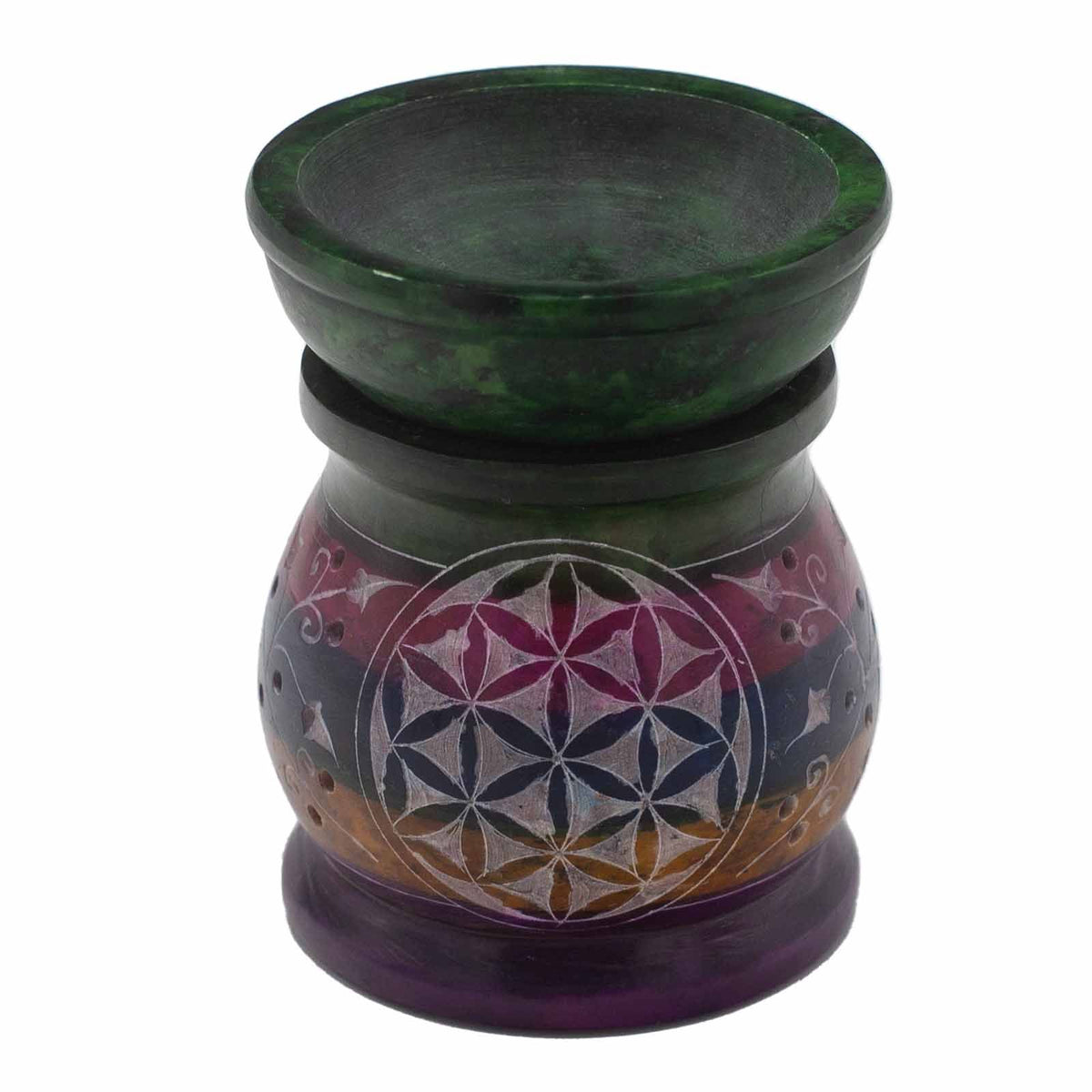 speksteen Oliebrander 10cm – Flower of Life – Five Colours