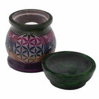 Speksteen Oliebrander 10cm – Flower of Life – Five Colours