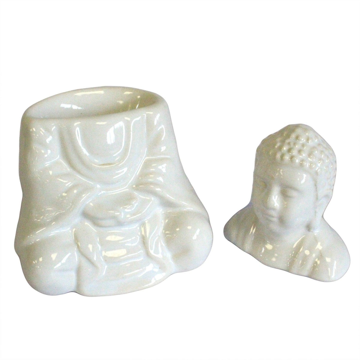 Zittende Boeddha Oliebrander – wit