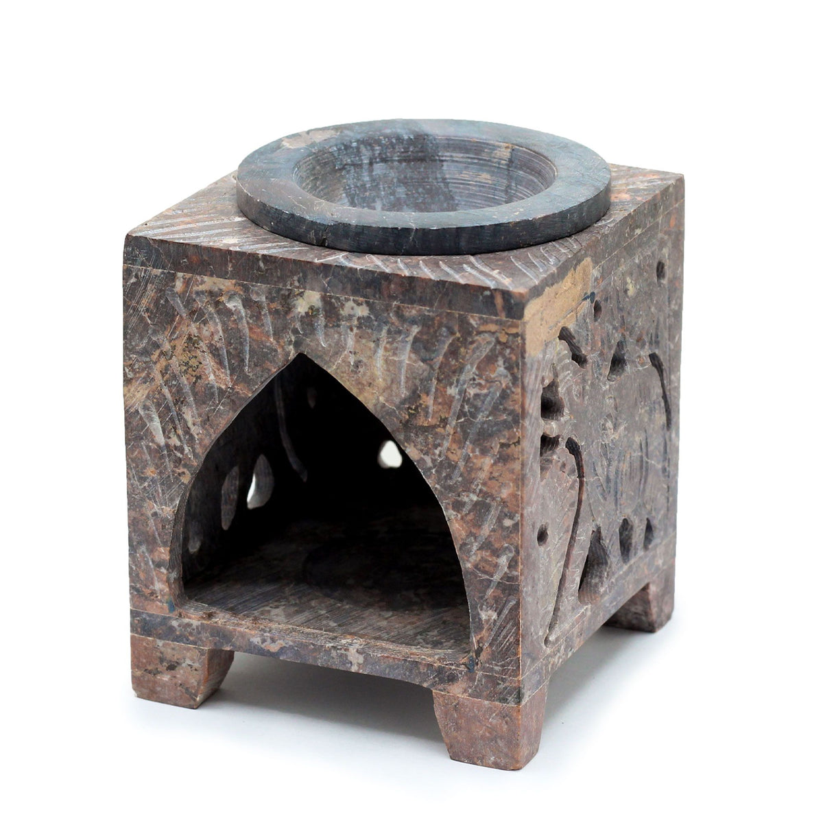 Vierkante speksteen Oliebrander 10x7.5cm – olifant