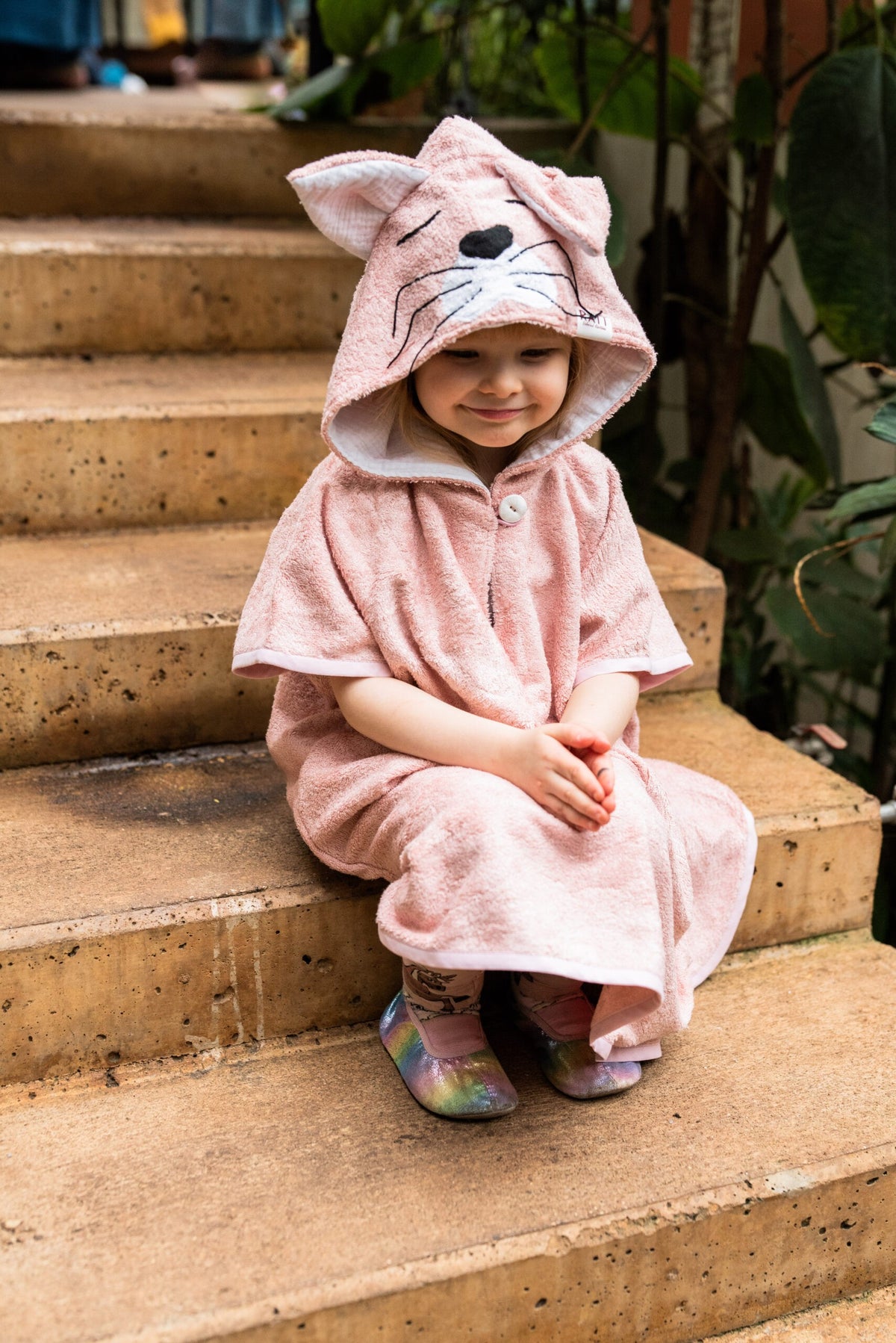 Korte mouwen Poncho Kat voor peuters (maat 82/86-116)
