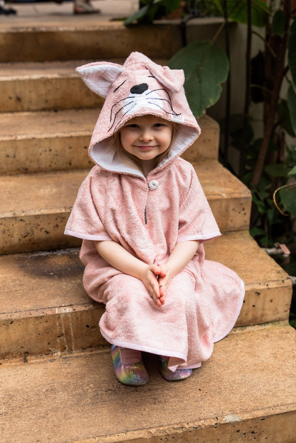 Korte mouwen Poncho Kat voor kinderen (maat 122-150)