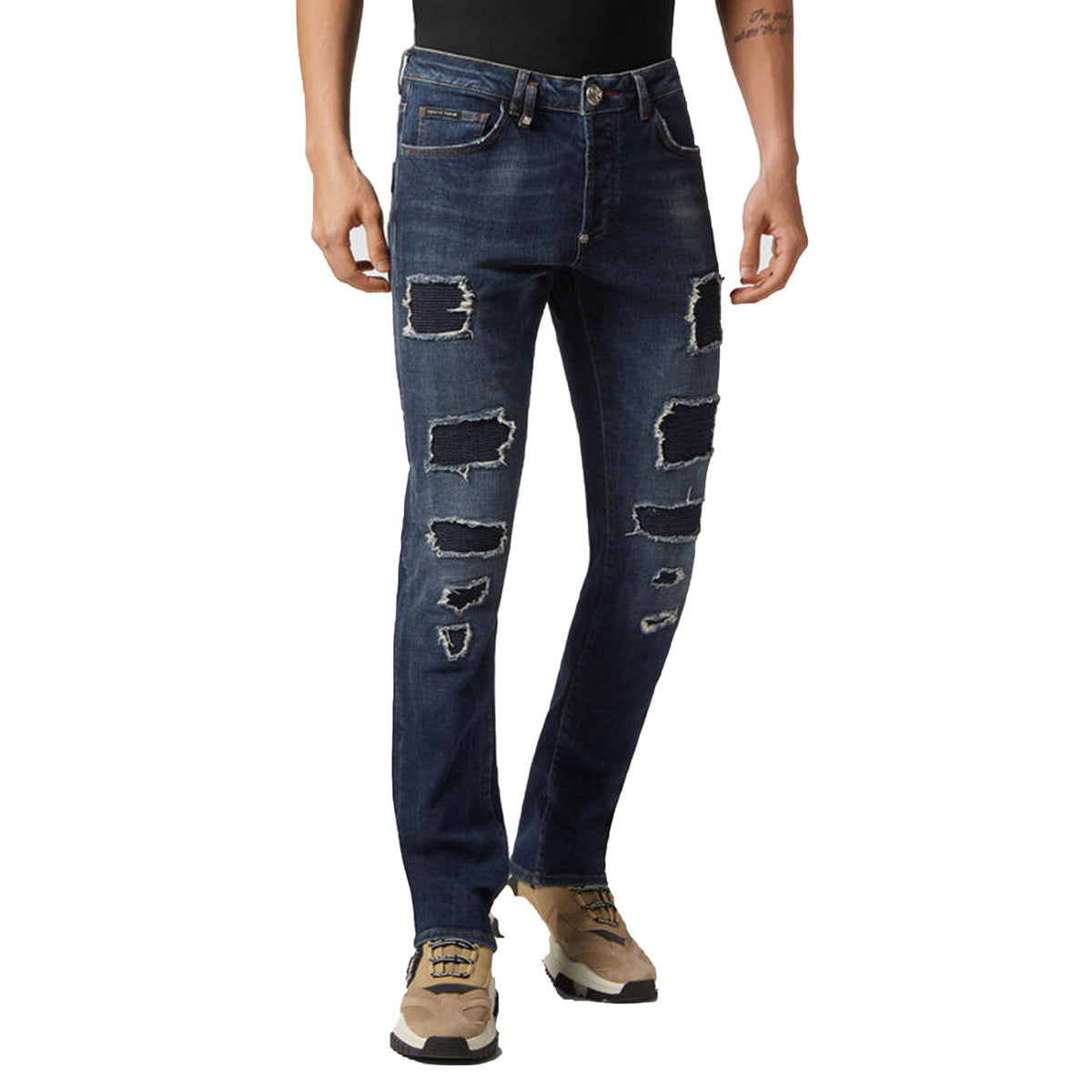 Philipp Plein herenjeans blauw -gesleten effect -gescheurd effect
