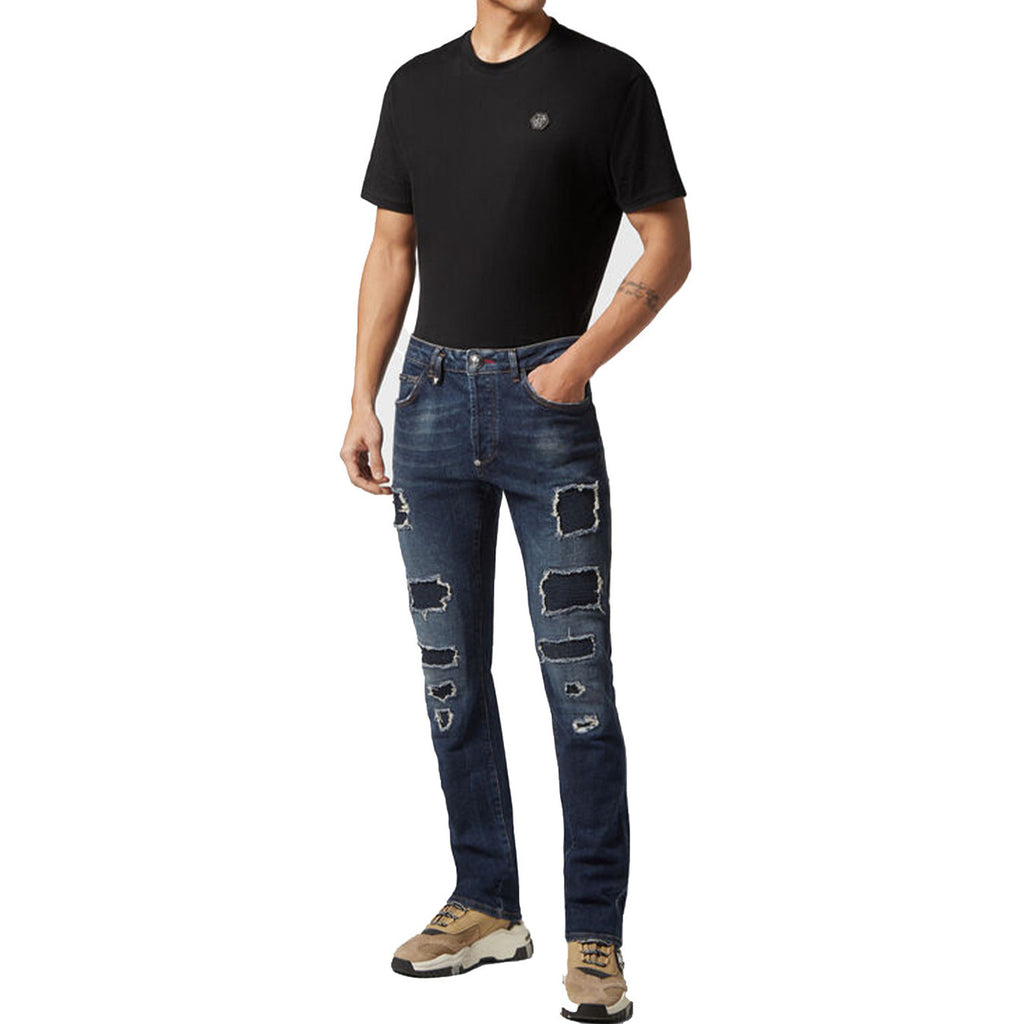 Philipp Plein herenjeans blauw -gesleten effect -gescheurd effect