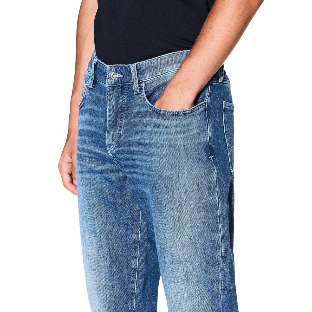 Armani Exchange herenjeans blauw rits en knopen