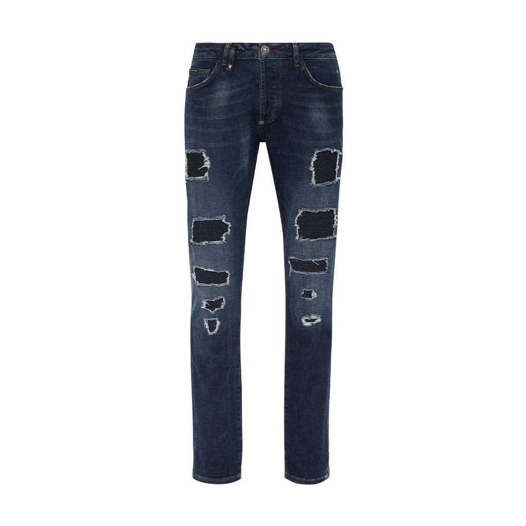 Philipp Plein herenjeans blauw -gesleten effect -gescheurd effect
